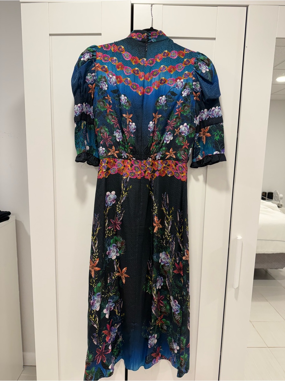 SALONI Teal and Black Floral High-Neck Midi Dress - Picture 5 of 8